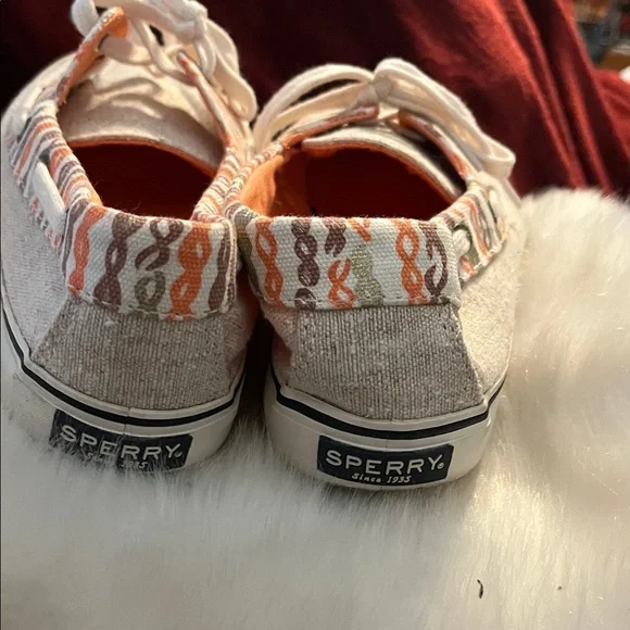 Sperry Top Sider Tan and Peach Lace Up Casual Boat or Tennis Shoes - Picture 9 of 12